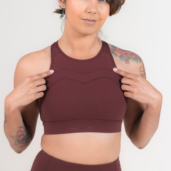 MAAREE Uplift crew neck sports bra in burgundy