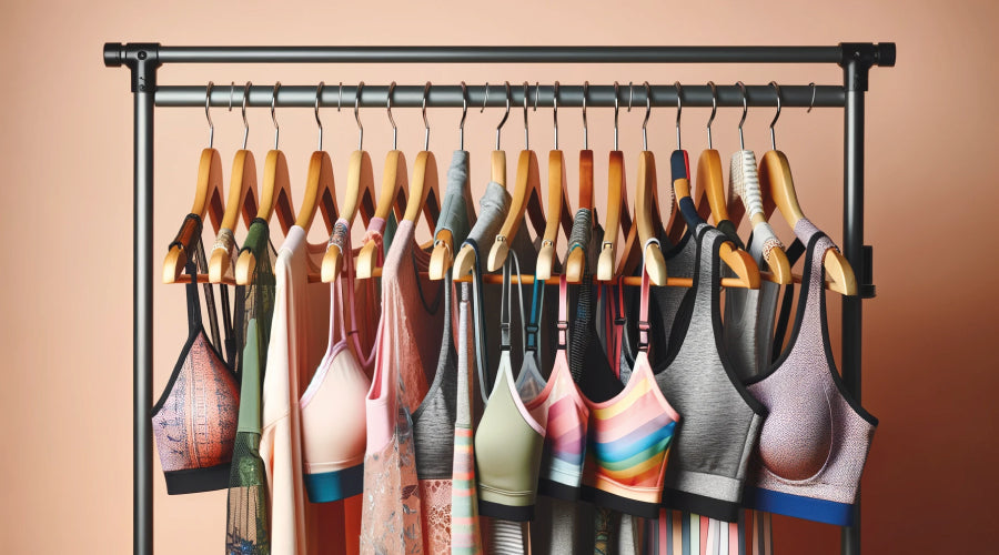 Sports Bra selection on a clothing rail