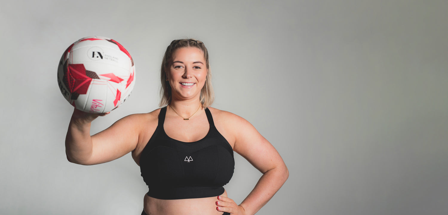 Netball superstar Eleanor Cardwell wearing supportive MAAREE sports bras